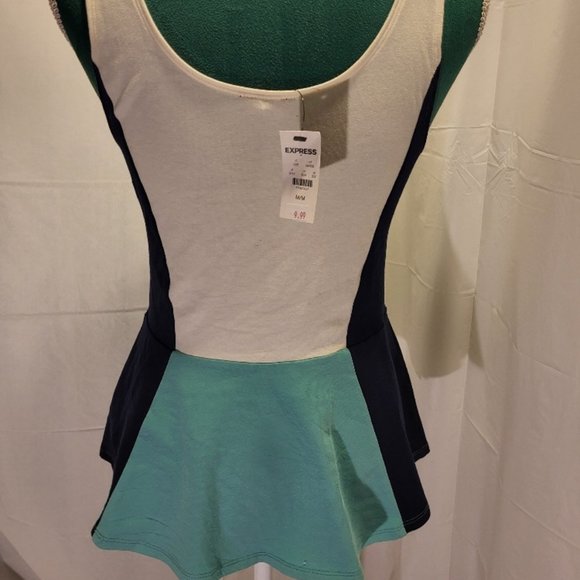 Express NWT Block Colored Peplum Tank Turquoise & Navy M - Picture 6 of 7